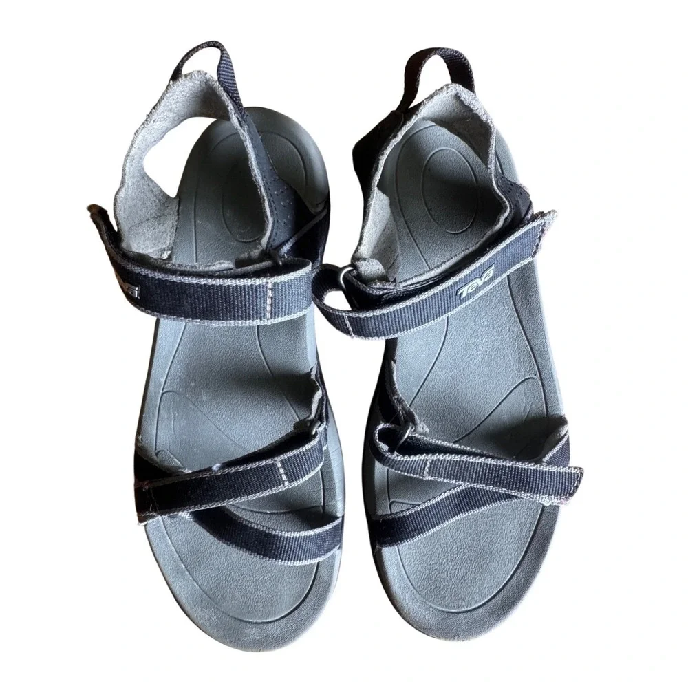 Teva Tirra Black Gray Sport Hiking Sandals Womens Size 6 Hook Loop Straps
